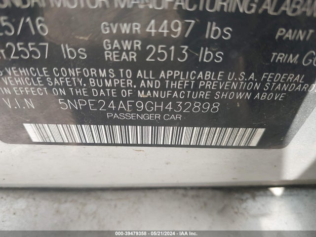 Hyundai SONATA SE 2016 5NPE24AF9GH432898 Image 9