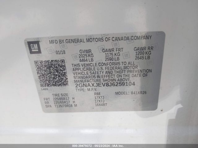 2GNAXJEV8J6259104 Chevrolet EQUINOX LT
