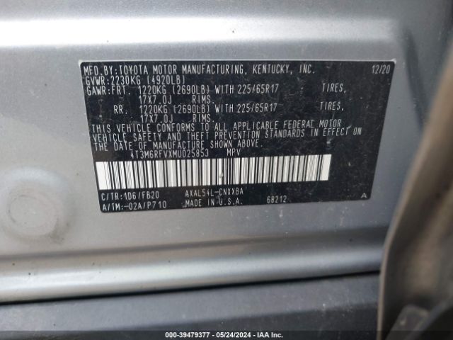 4T3M6RFVXMU025853 Toyota Rav4 Le Hybrid