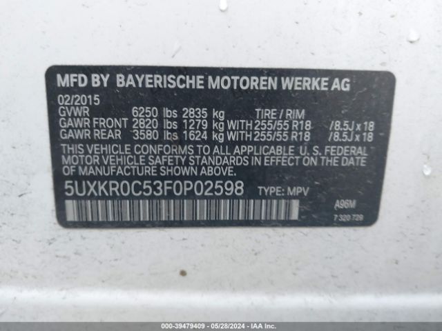 5UXKR0C53F0P02598 BMW X5 Xdrive35i