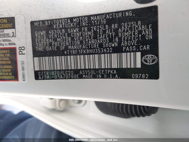 Toyota CAMRY XSE 2017 4T1BF1FK8HU353432 Image 9