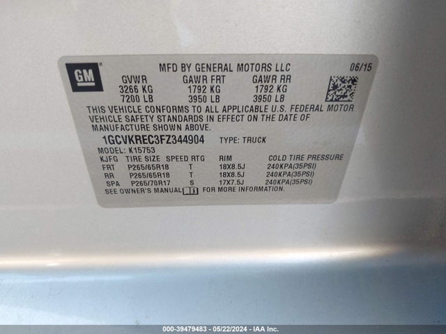 Chevrolet Silverado 1500 1lt 2015 1GCVKREC3FZ344904 Image 9