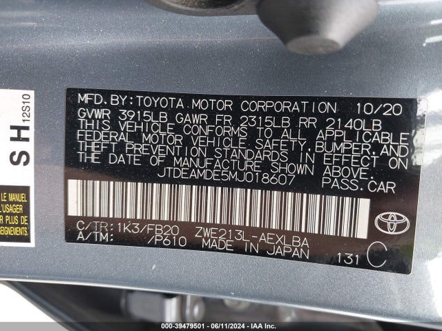 Toyota Corolla Hybrid Le 2021 JTDEAMDE5MJ018607 Image 9