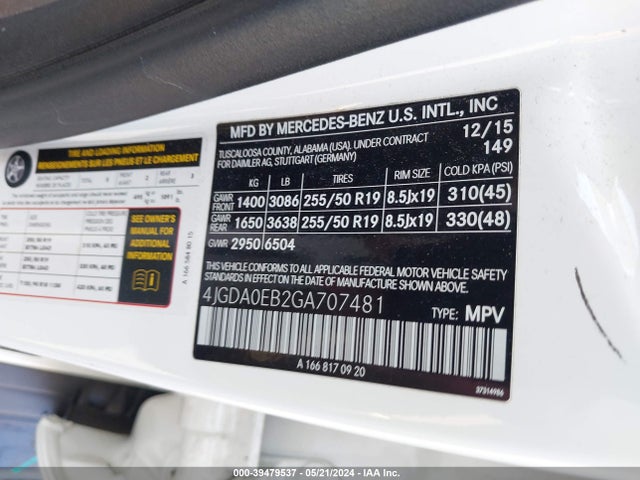 4JGDA0EB2GA707481 Mercedes-Benz Gle 300d 4matic