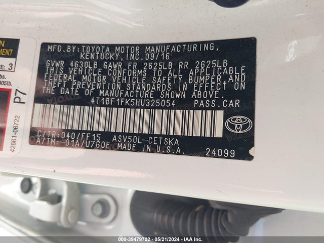 Toyota CAMRY SE 2017 4T1BF1FK5HU325054 Image 9