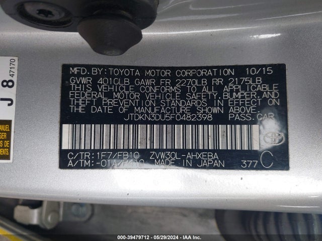 Toyota Prius Two 2015 JTDKN3DU5F0482398 Image 9