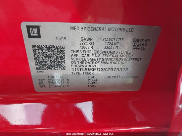 1GTU9BED2KZ379323 GMC Sierra 1500 Sle
