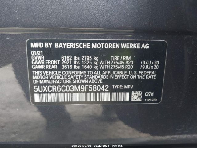 5UXCR6C03M9F58042 BMW X5 Xdrive40i
