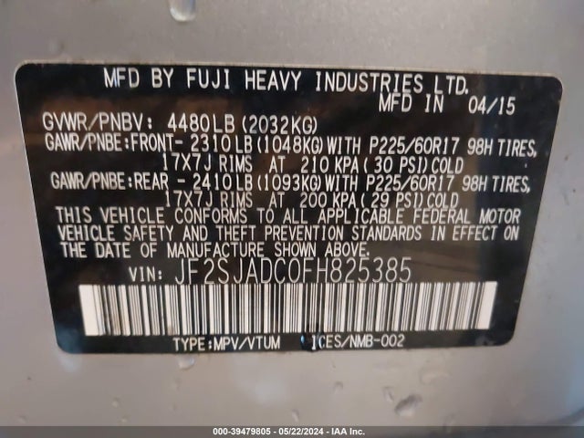 Subaru Forester 2.5i Premium 2015 JF2SJADC0FH825385 Image 9
