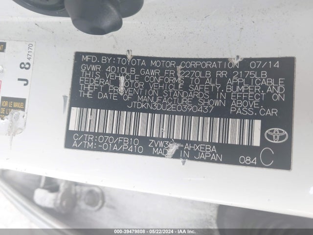 Toyota Prius Three 2014 JTDKN3DU2E0390437 Image 9
