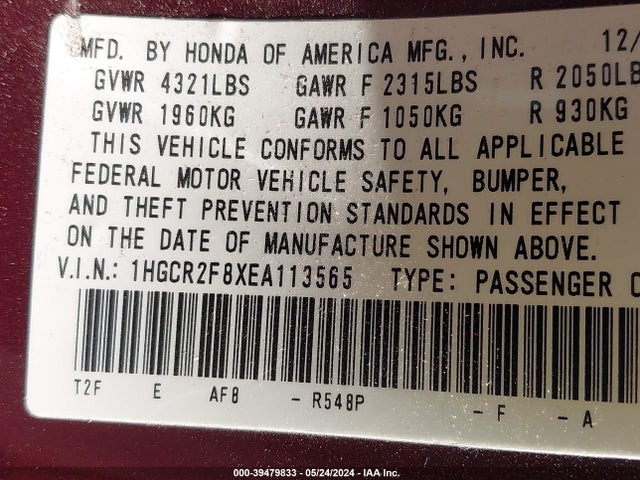 Honda Accord Ex-l 2014 1HGCR2F8XEA113565 Image 9