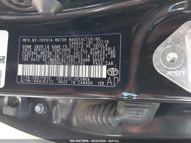 Toyota COROLLA LE 2016 2T1BURHE7GC631782 Image 9