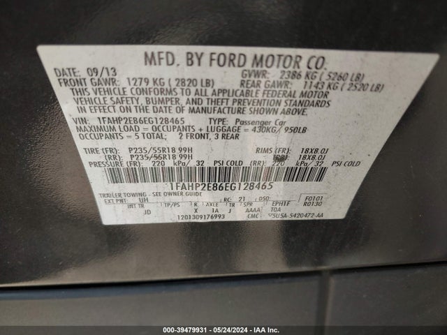 Ford TAURUS SEL 2014 1FAHP2E86EG128465 Image 9