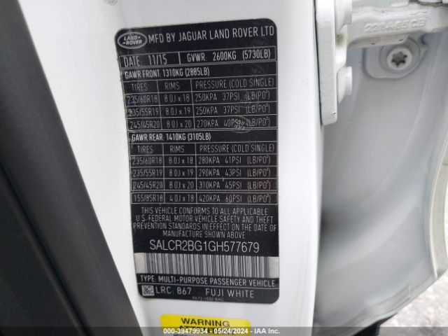 SALCR2BG1GH577679 Land Rover Discovery Sport Hse