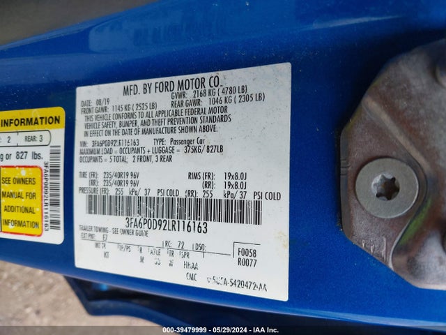 3FA6P0D92LR116163 Ford Fusion Titanium