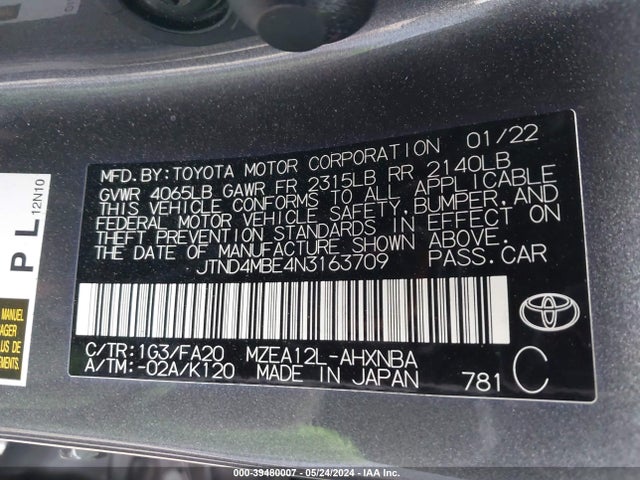 Toyota COROLLA SE 2022 JTND4MBE4N3163709 Image 9