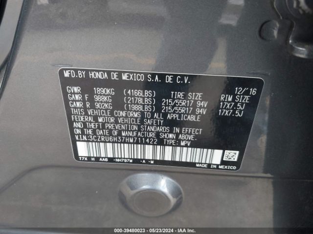 3CZRU6H37HM711422 Honda HR-V LX