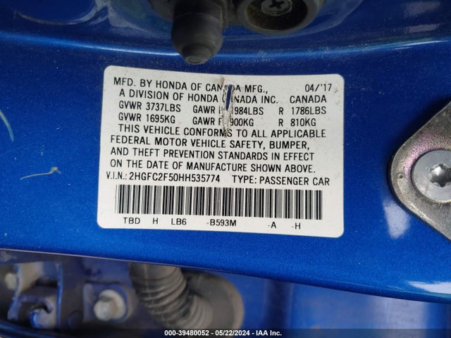 Honda Civic Lx 2017 2HGFC2F50HH535774 Image 9