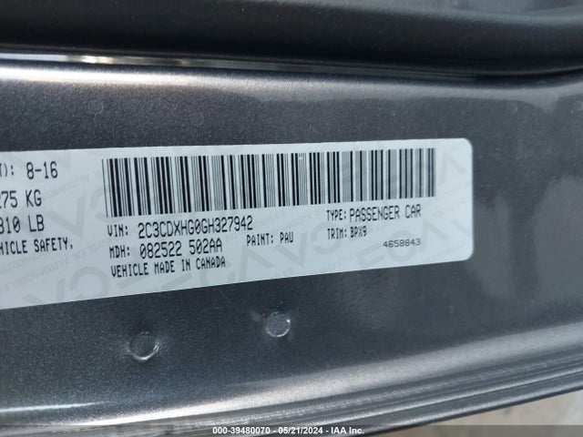 Dodge Charger Sxt 2016 2C3CDXHG0GH327942 Image 9