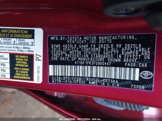 Toyota CAMRY SE 2015 4T1BF1FK3FU960447 Image 9