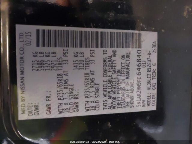 5N1AR2MM9FC646840 Nissan Pathfinder Platinum/s/sl/sv