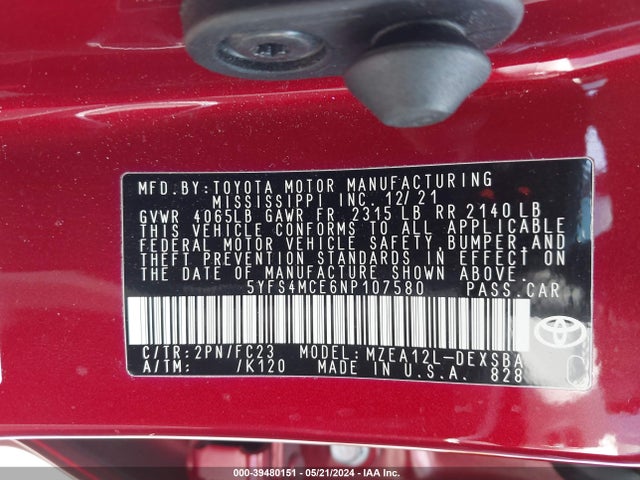 Toyota COROLLA SE 2022 5YFS4MCE6NP107580 Image 9