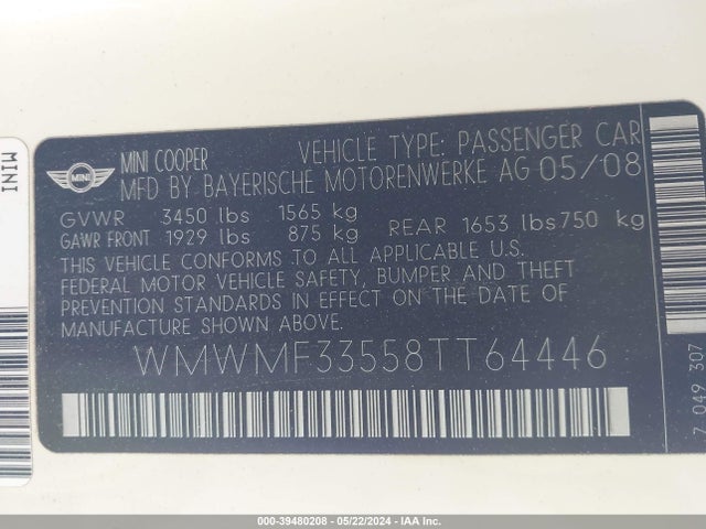 2008 MINI COOPER WMWMF33558TT64446 Photo 8