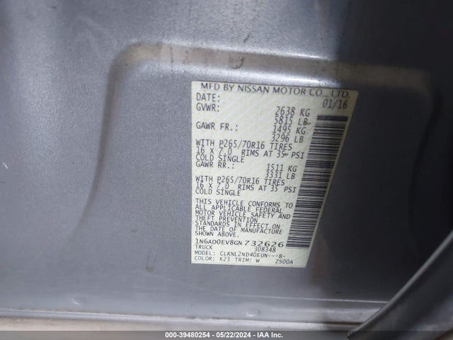 Nissan Frontier Pro-4x/s/sl/sv 2016 1N6AD0EV8GN732626 Image 9
