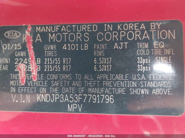 KIA SOUL + 2015 KNDJP3A53F7791796 Image 9