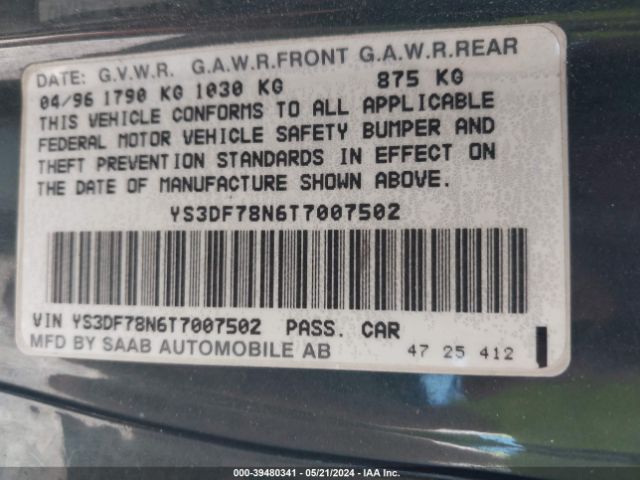 1996 SAAB 900 YS3DF78N6T7007502 Photo 8