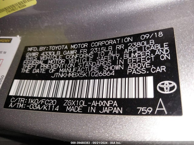 Toyota C-HR LE 2019 JTNKHMBX5K1026864 Image 9