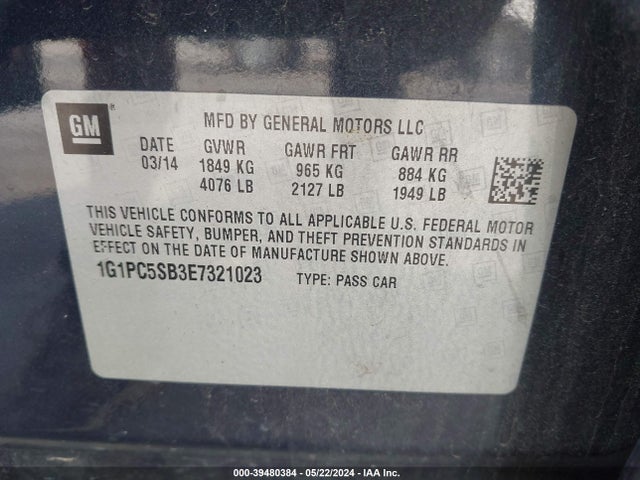 Chevrolet Cruze 1lt Auto 2014 1G1PC5SB3E7321023 Image 9