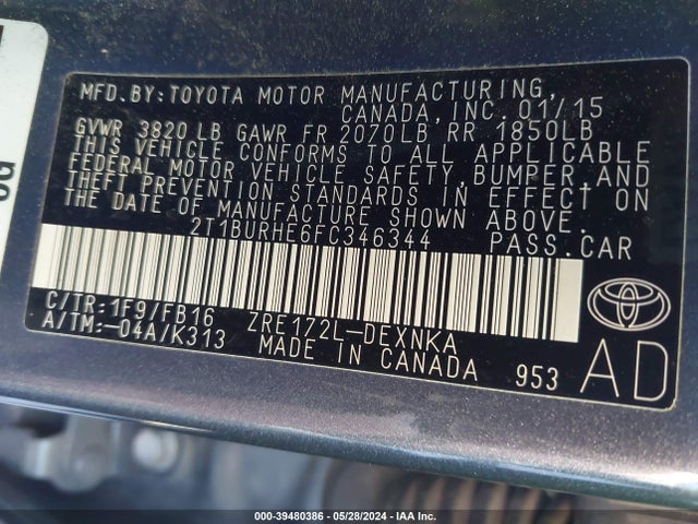 Toyota COROLLA LE 2015 2T1BURHE6FC346344 Image 9