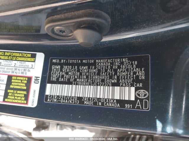 Toyota COROLLA SE 2018 2T1BURHE5JC122376 Image 9