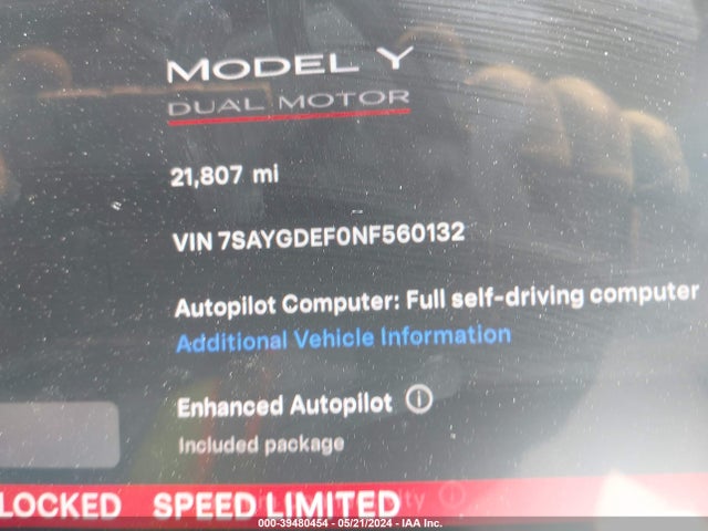 7SAYGDEF0NF560132 Tesla Model Y Performance Dual Motor All-wheel Drive