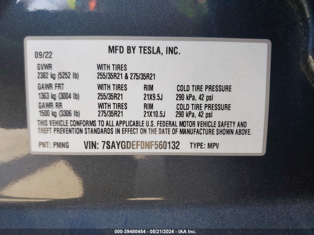 7SAYGDEF0NF560132 Tesla Model Y Performance Dual Motor All-wheel Drive