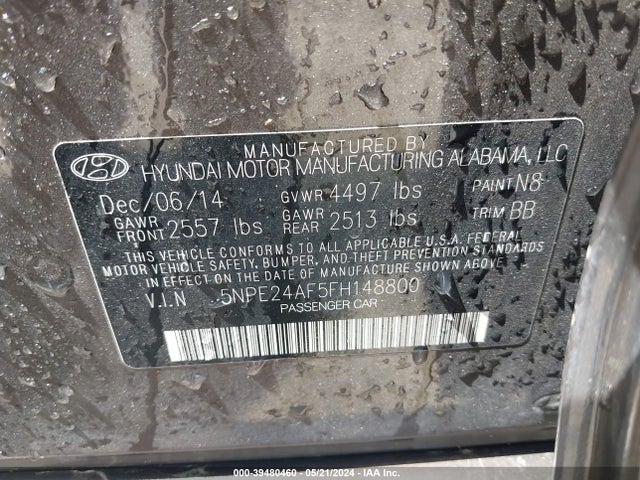 Hyundai SONATA SE 2015 5NPE24AF5FH148800 Image 9