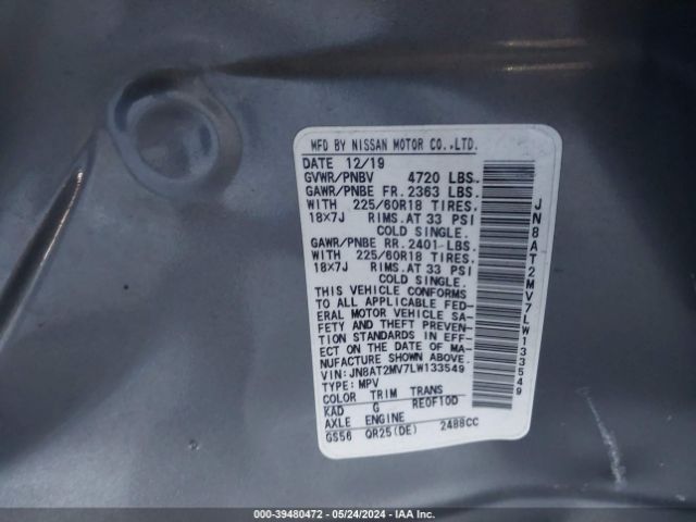 JN8AT2MV7LW133549 Nissan Rogue Sv Intelligent Awd