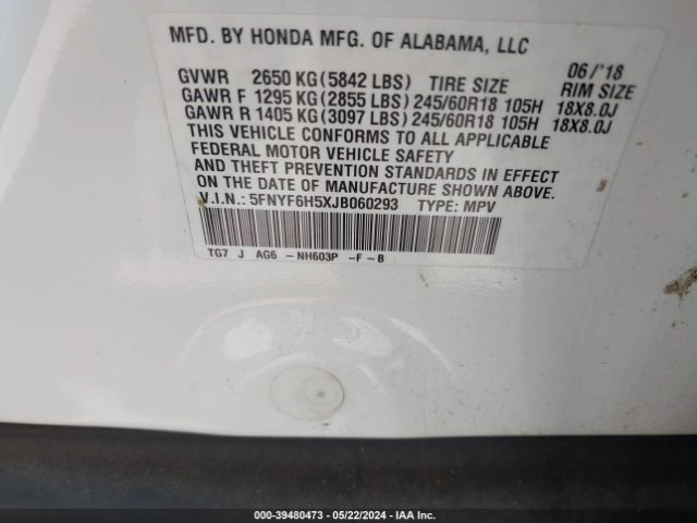 5FNYF6H5XJB060293 Honda Pilot Ex-l
