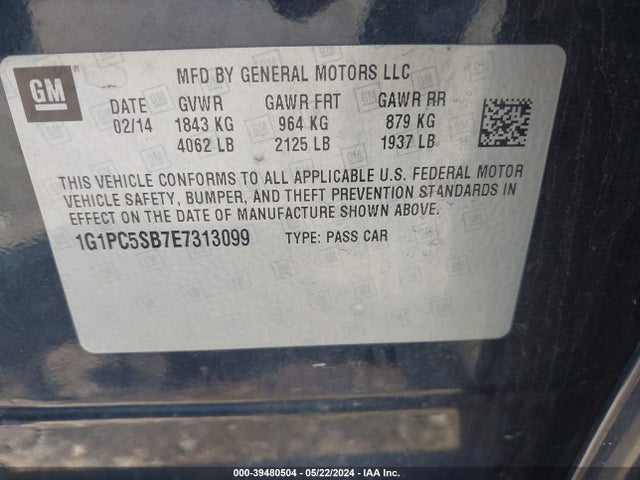 Chevrolet Cruze 1lt Auto 2014 1G1PC5SB7E7313099 Image 9