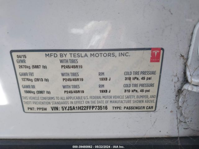 5YJSA1H22FFP73516 Tesla Model S 70d/85d/p85d