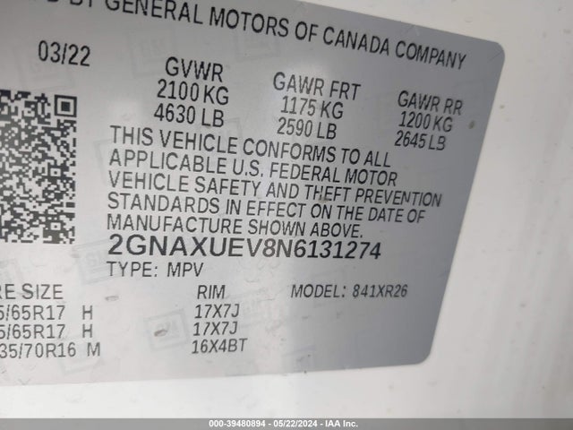 Chevrolet Equinox Awd Lt 2022 2GNAXUEV8N6131274 Image 9