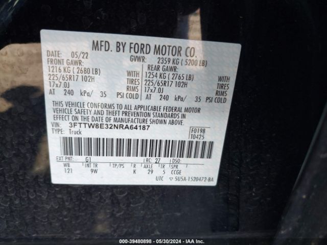 3FTTW8E32NRA64187 Ford Maverick Xl
