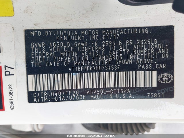 Toyota CAMRY SE 2017 4T1BF1FKXHU734537 Image 9