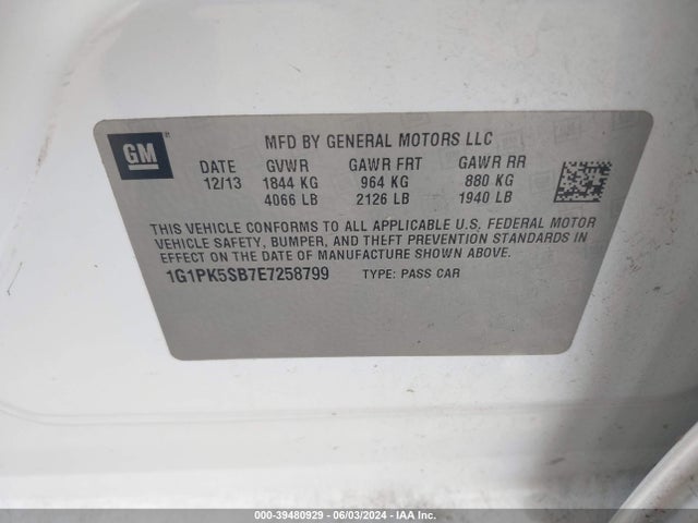 Chevrolet CRUZE LT 2014 1G1PK5SB7E7258799 Image 9