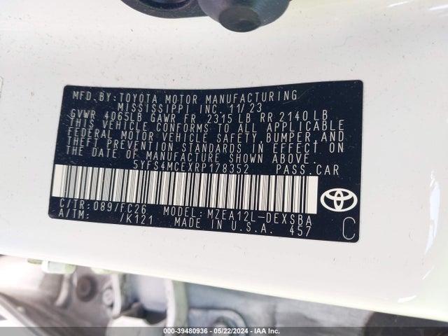 Toyota COROLLA SE 2024 5YFS4MCEXRP178352 Image 9