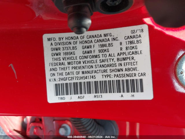 Honda CIVIC EX 2018 2HGFC2F72JH541745 Image 9