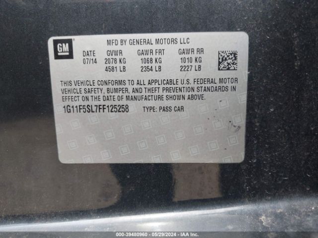 1G11F5SL7FF125258 Chevrolet Malibu 1lz