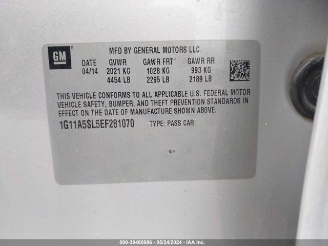 Chevrolet Malibu 1fl 2014 1G11A5SL5EF281070 Image 9