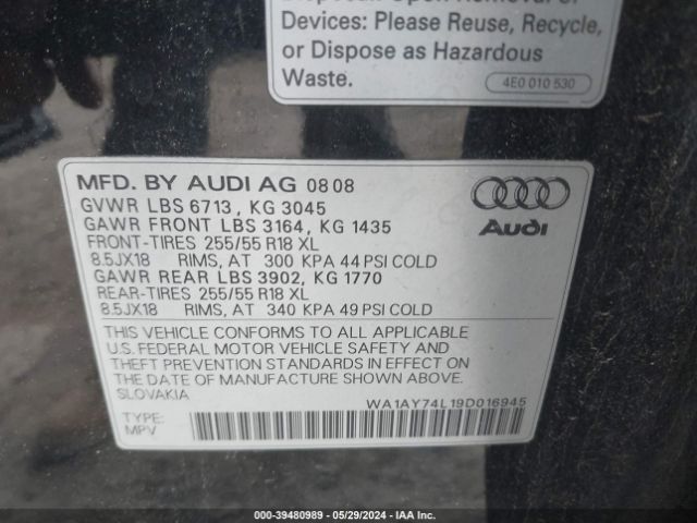 2009 AUDI Q7 WA1AY74L19D016945 Photo 8